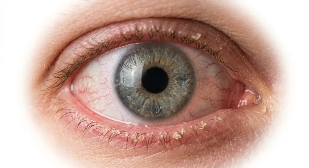 Close-up of a dry irritated eye with reduced tear film